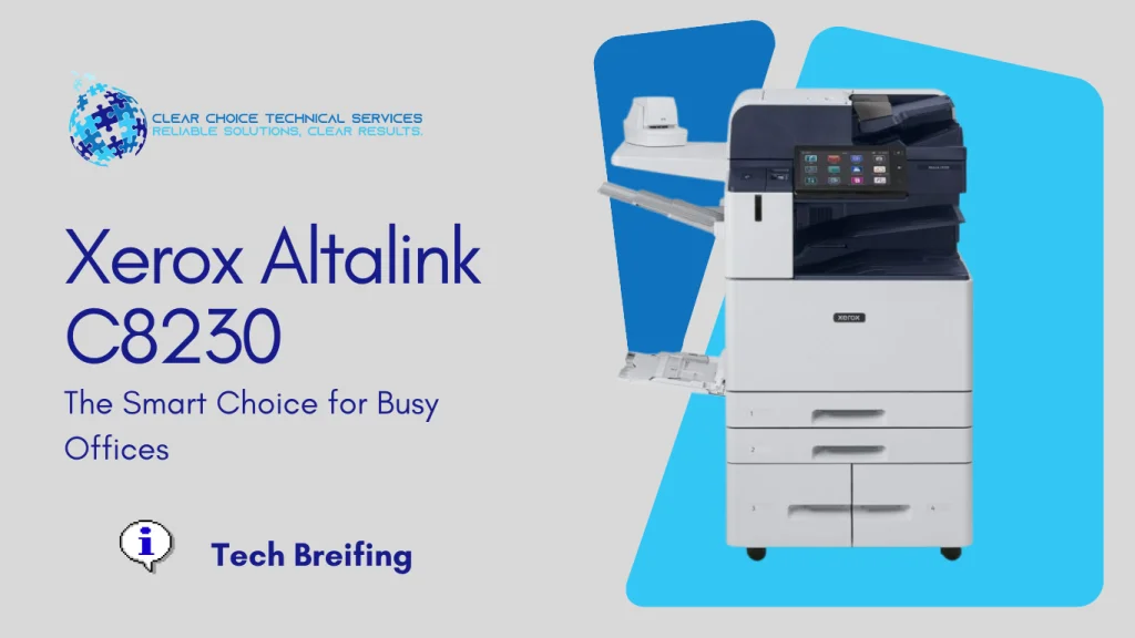 Xerox AltaLink C8230 multi-function printer featuring a 10.1-inch tablet-like interface and high-capacity trays at 2600 Grand Ave, Des Moines, IA