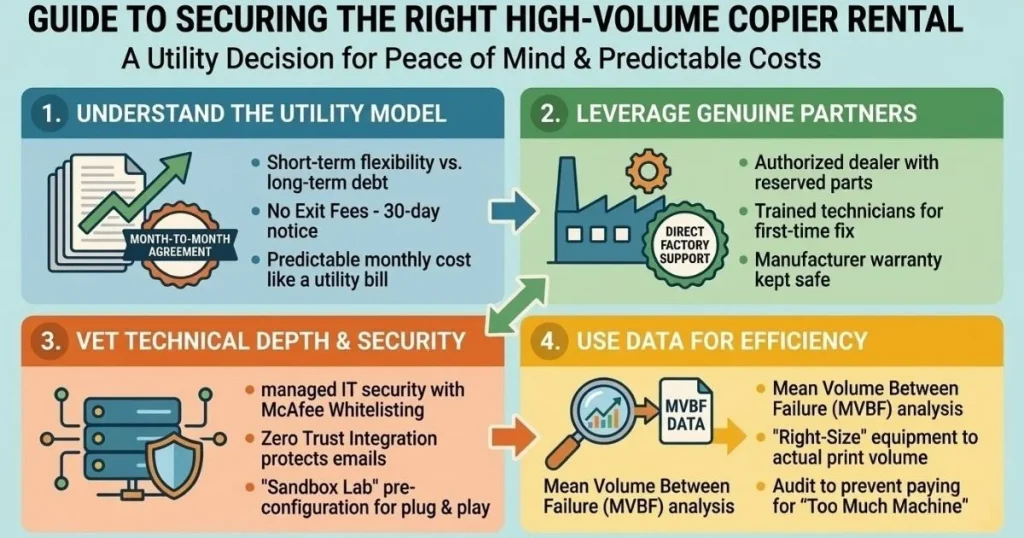 Guide to securing the right high-volume Copier Rental Cost in Des Moines, focusing on McAfee Whitelisting, Zero Trust, and Sandbox Lab pre-configuration.